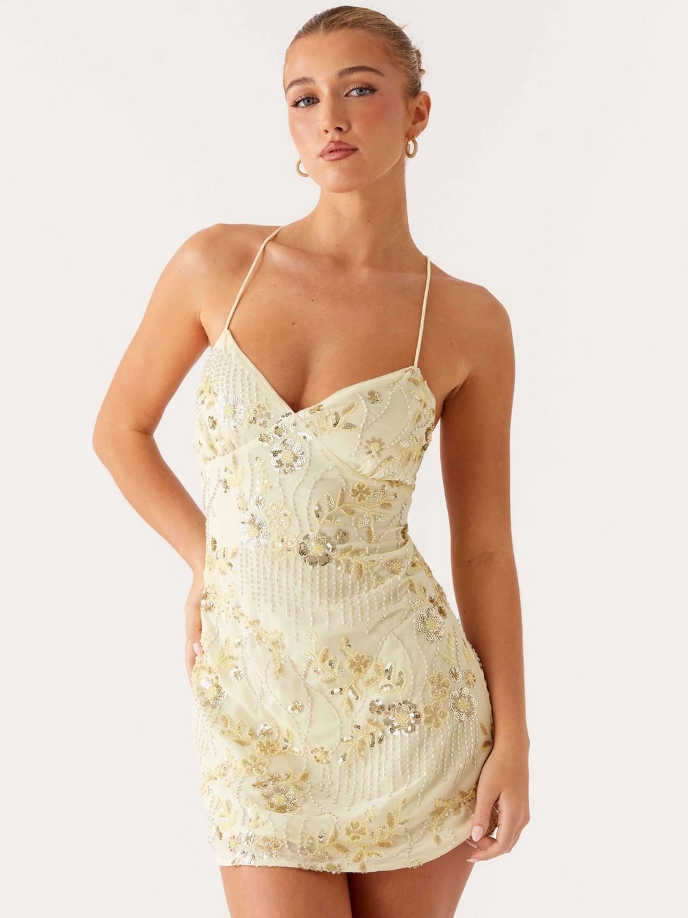 Peppermayo Ivory Sequin & Beaded Mini Dress